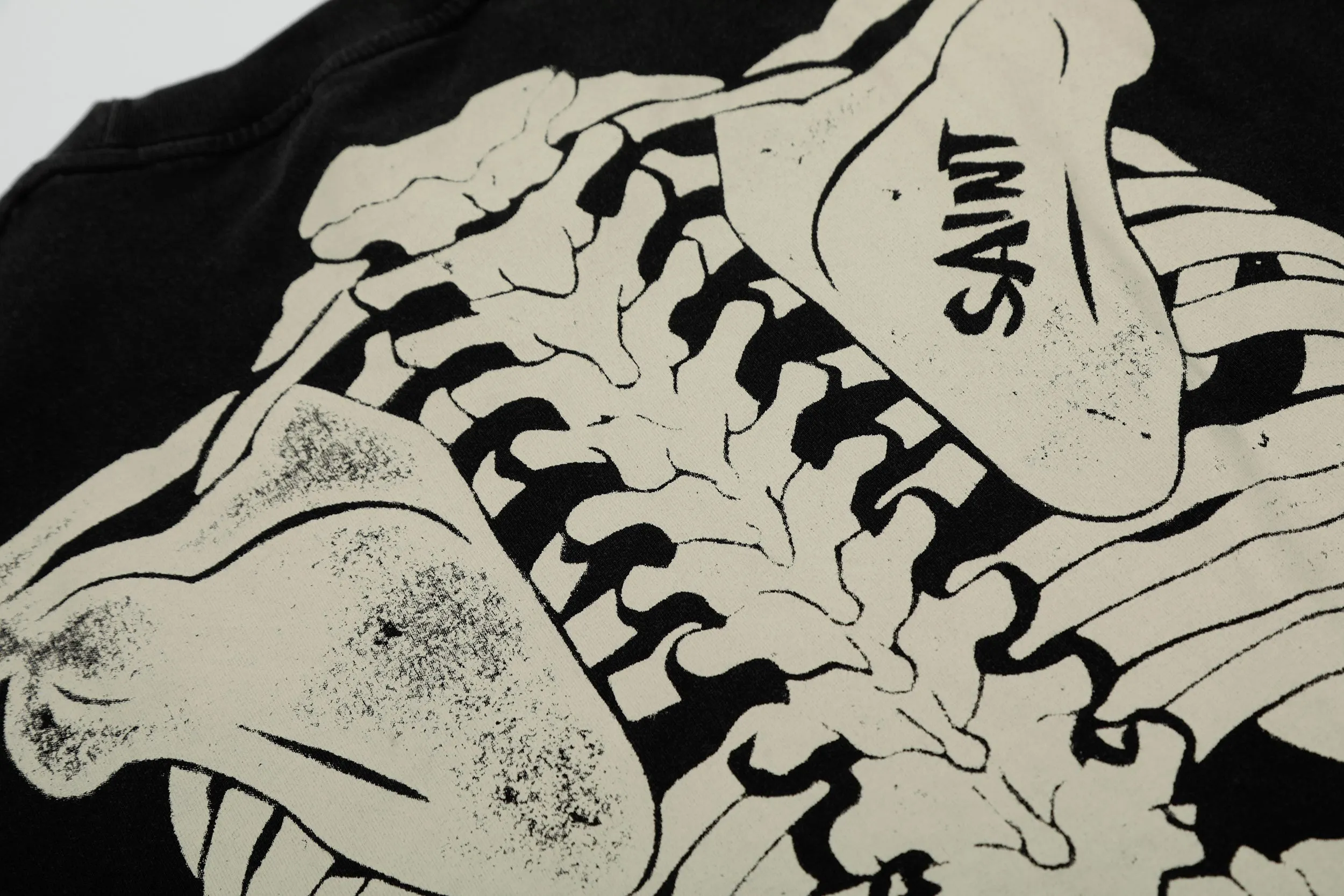 Saint washed vintage skeleton short-sleeved T-shirt Color: washed black Wholesale price: 118 Size: M L XL XXL Style number: 2147